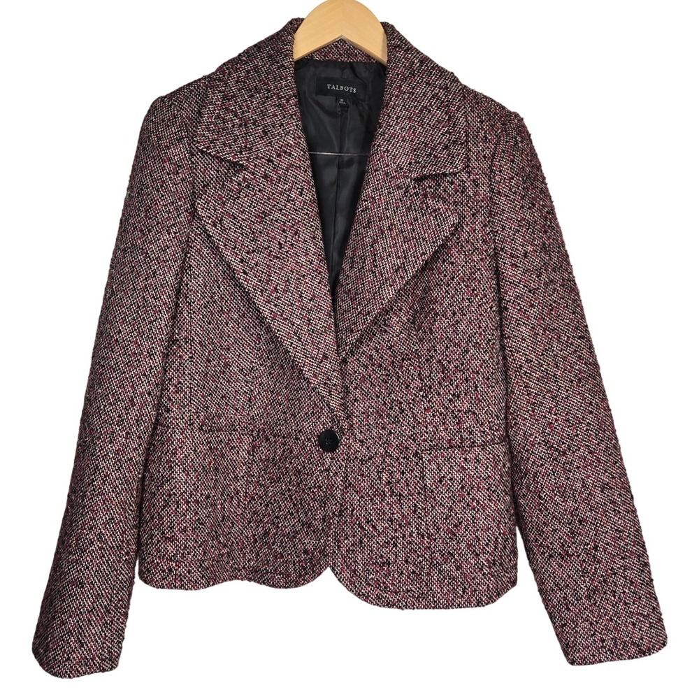 Talbots Womens Size 10 Purple Black Metallic Tweed Blazer Jacket Single‎ Button